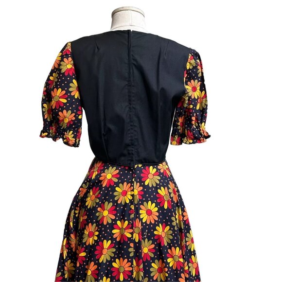 70s Vintage Daisy Dress Pattern Print Puff Sleeve Hippy Cottagecore Prairie. - Picture 3 of 6